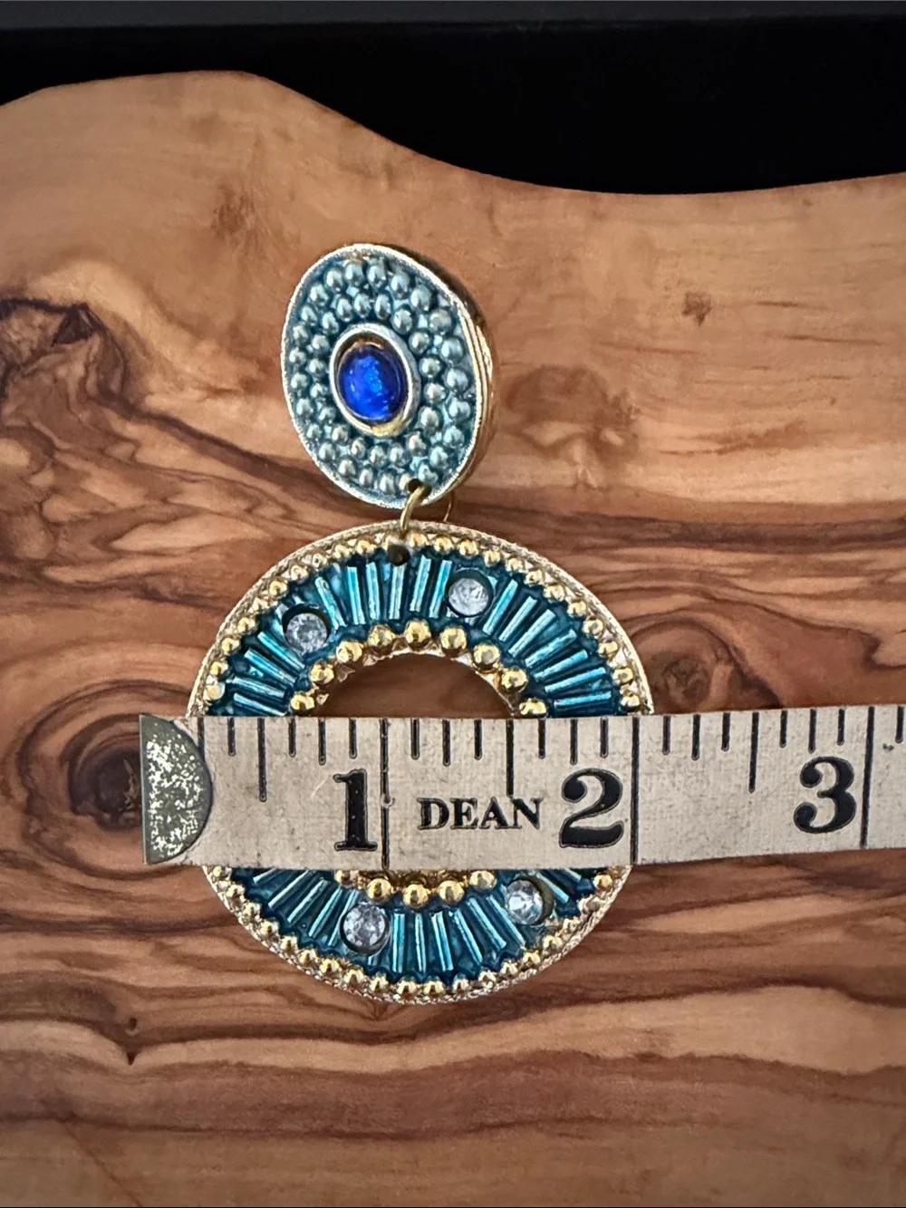 Vintage 1970’s Boho Teal and Gold Circular Clip On Statement Earrings